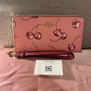 Coach Pink Cherry Wristlet long zip Wallet